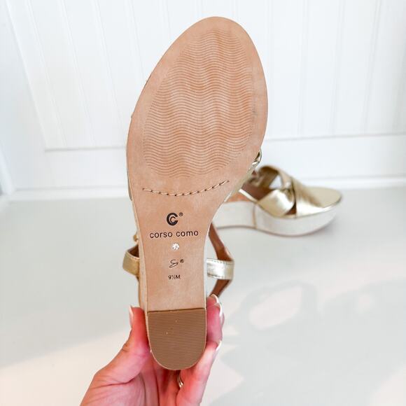 Corso Como Nani Leather Twisted Wedge Sandal Brass 9.5M - Picture 3 of 9